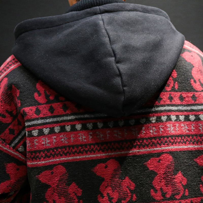 Herrmode Bomullstryck Lös Tjock Casual Jacka