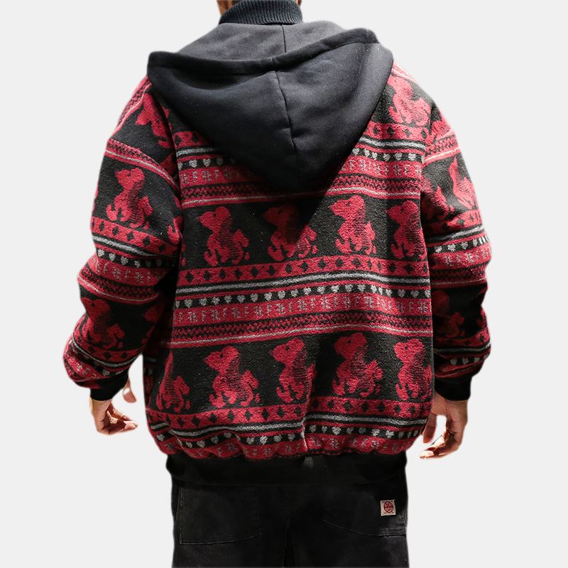 Herrmode Bomullstryck Lös Tjock Casual Jacka