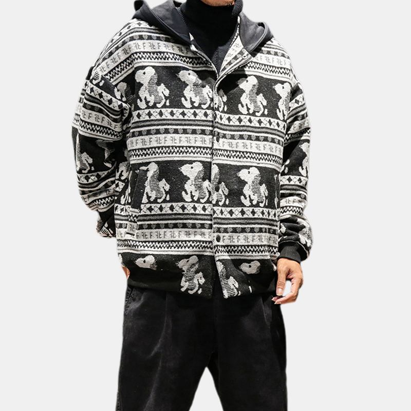 Herrmode Bomullstryck Lös Tjock Casual Jacka