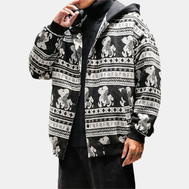Herrmode Bomullstryck Lös Tjock Casual Jacka