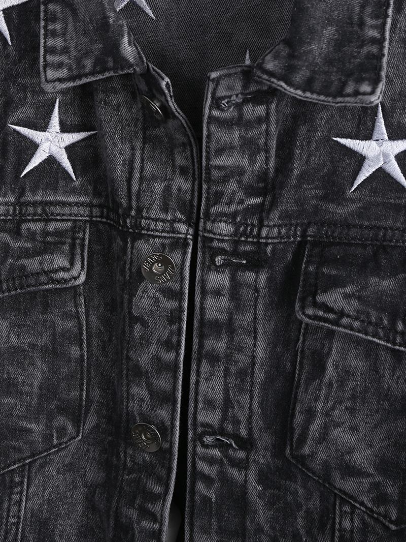 Herrmode Med Tryck Pocket Decoration Casual Washed Denim Jacka