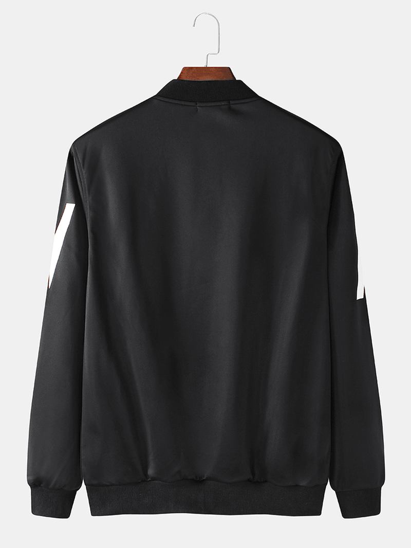 Män Letter Med Tryck Baseball Collar Pocket Långärmad Sportjacka
