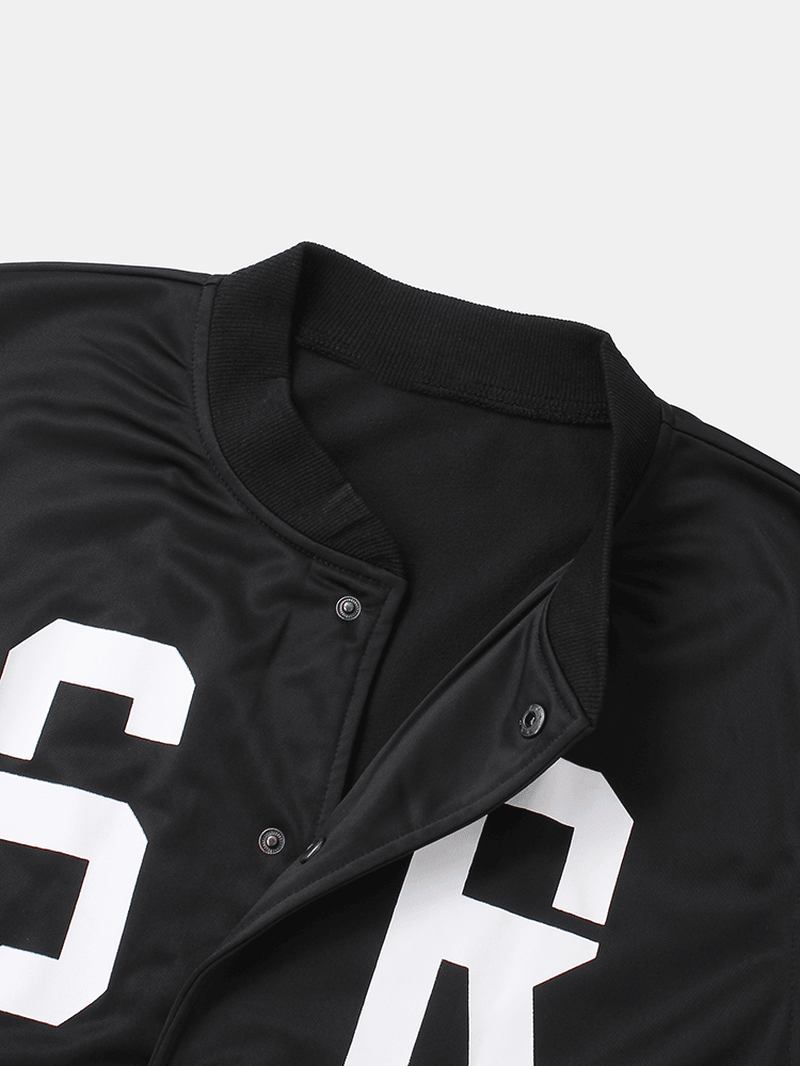 Män Letter Med Tryck Baseball Collar Pocket Långärmad Sportjacka