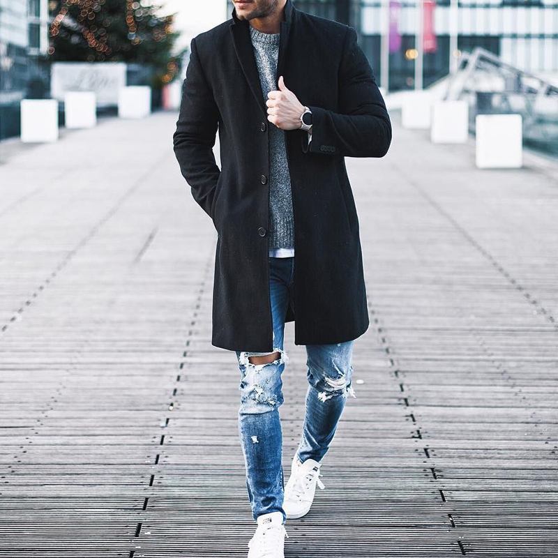 Män Medellång Längd Stor Storlek Trenchcoat Jacka