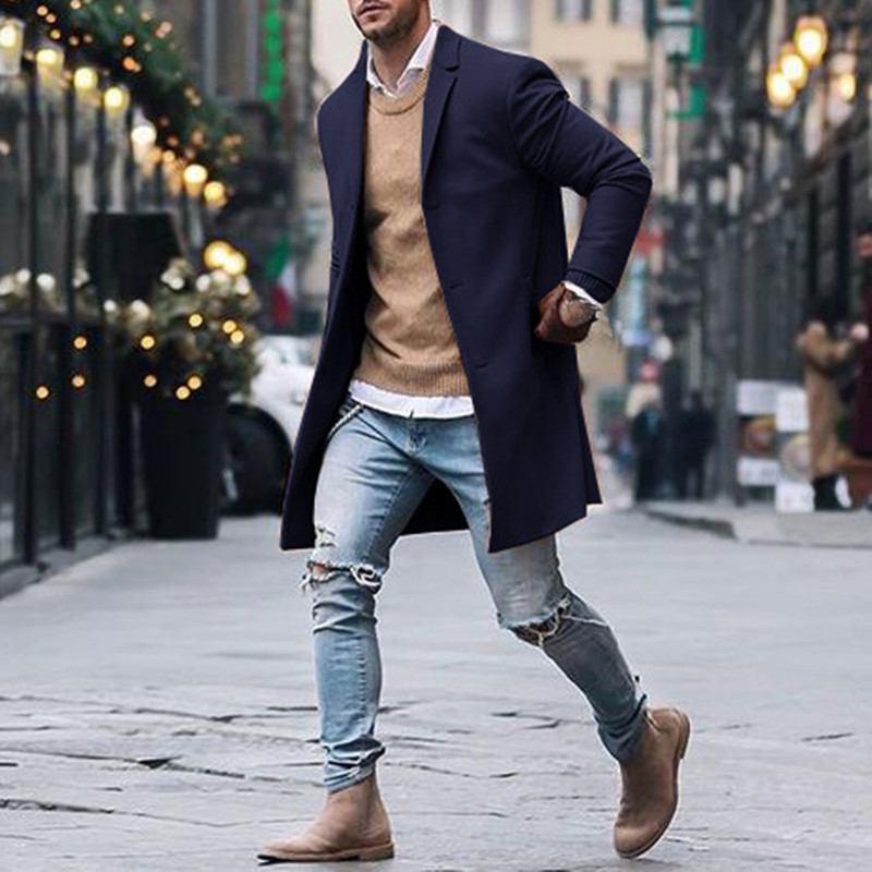 Män Medellång Längd Stor Storlek Trenchcoat Jacka