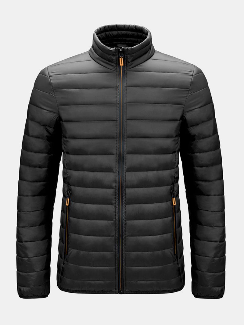 Män Zip Front Quilted Solid Basic Vadderade Kappor Med Ficka
