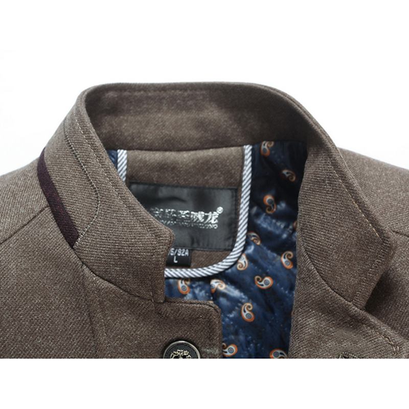 Mäns Snygg Casual Business Ylle Bröstdragkedja Slim Fit Stand Collar Jacket