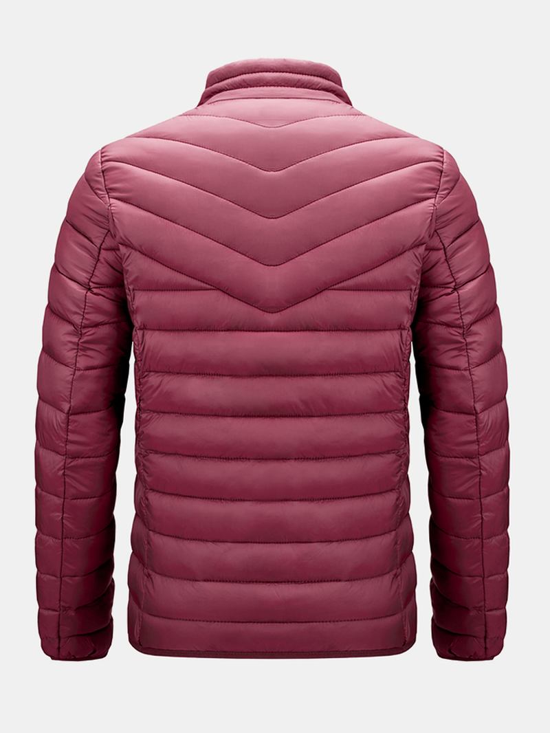 Solid Quilted Zip Up Basic Vadderade Kappor För Män Med Welt Pocket