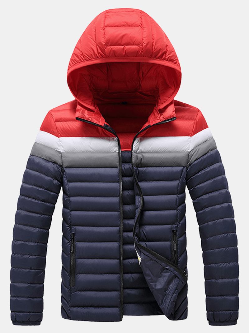 Warm Patchwork För Män Förtjocka Långärmade Huvkappor Med Ficka
