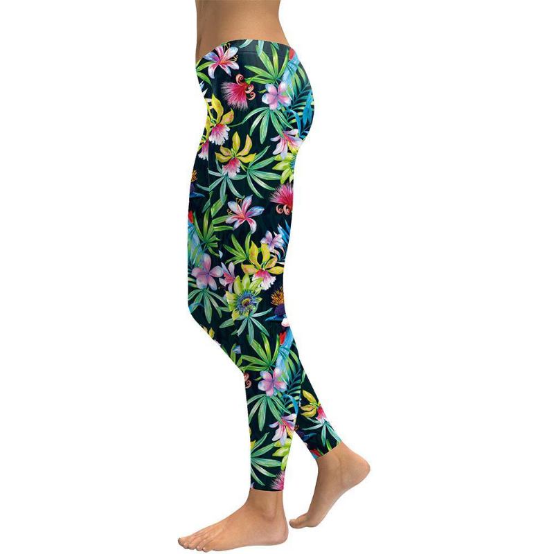 3d-blomtryckt Kvinnor Leggings Liljor Fåglar Kvinna Träning Legging High Wait Elastisk Legg Digital Med Tryck Byxor