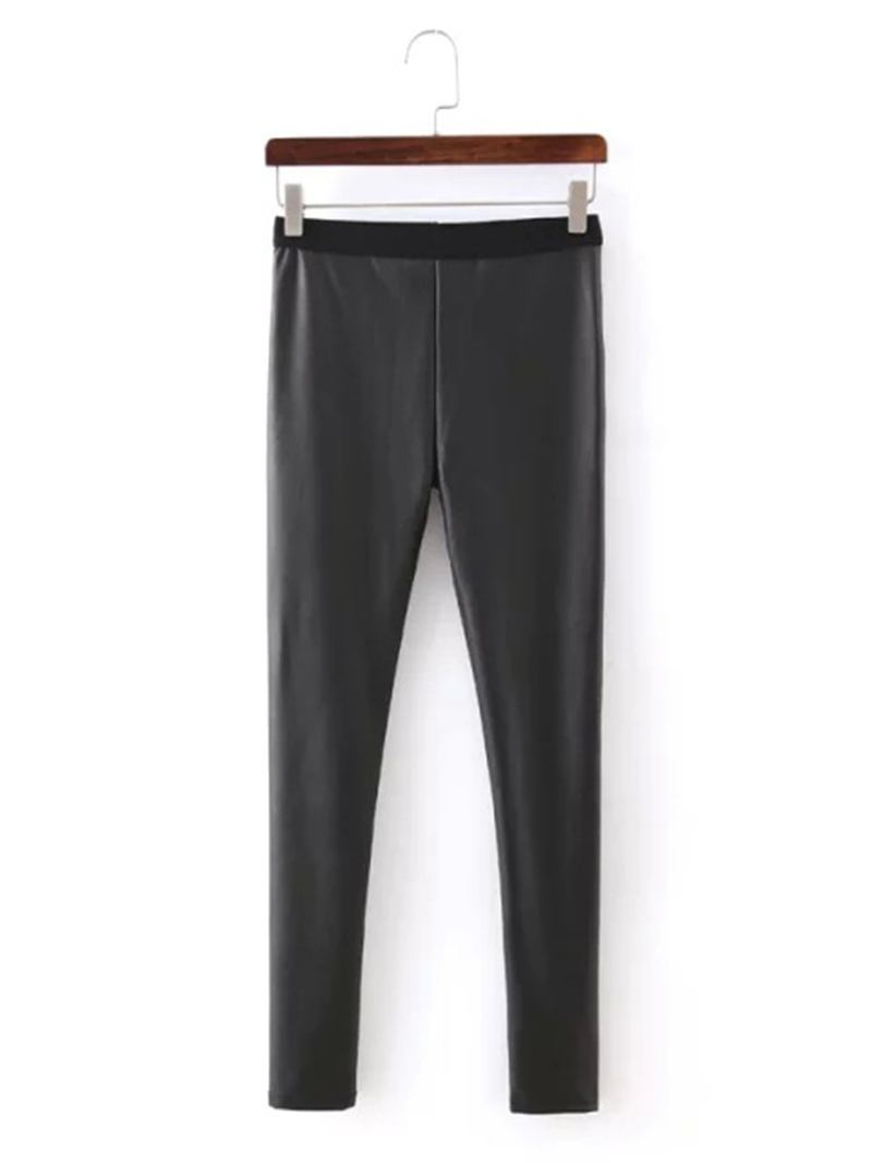 Kvinnor Enfärgat Läder Bodycon Base Långa Casual Leggings