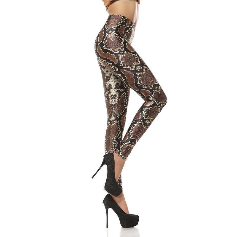 Ny Design Mode 3d Digital Ormskinn Ben Slim Legg Tryckt Kvinnor Leggings Kvinnor Byxor