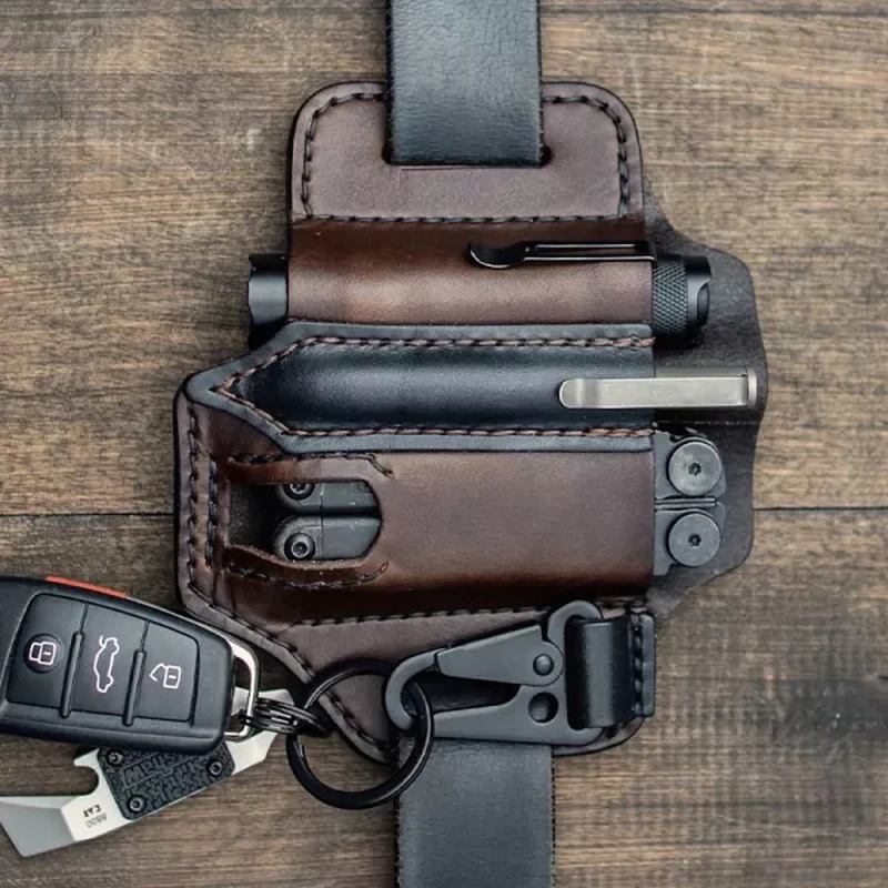 Äkta Läder Edc Bältesögla Midja Multitool Slida Bältesväska Midjeväska