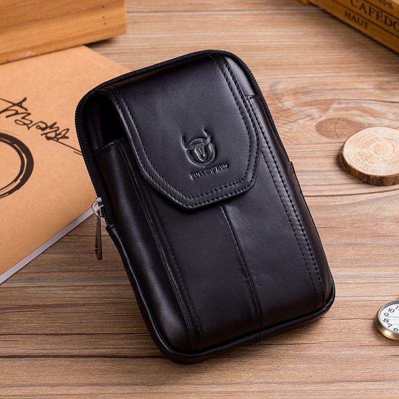 Äkta Läder Vintage Dragkedja Telefonväska Midjeväska För Business Bag