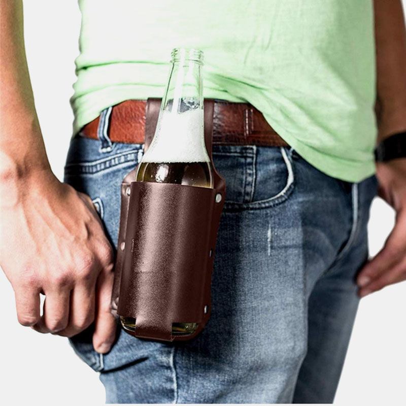 Herr Vintage Konstläder Flaskväska Bärväska Fanny Pack Med Vattenflaskhållare