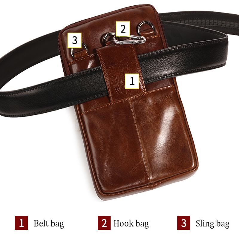 Män Äkta Läder 6.5 Tums Telefonväska Hållare Bältesväska Midjeväska Crossbody-väska Axelväska