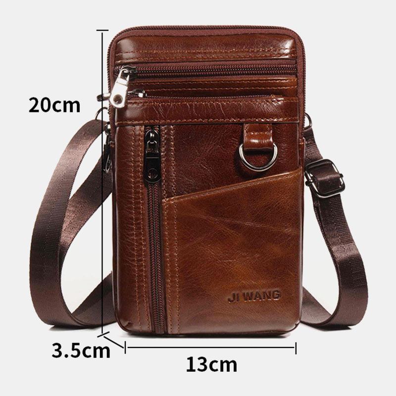 Män Äkta Läder 6.5 Tums Telefonväska Hållare Bältesväska Midjeväska Crossbody-väska Axelväska