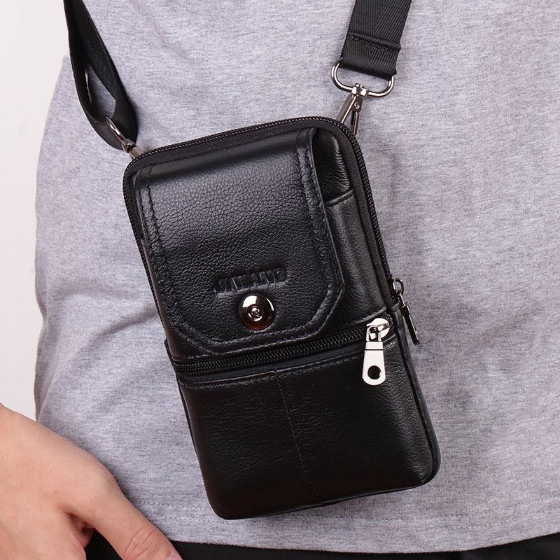 Män Äkta Läder Bältesväska Crossbody Väska 6 Tums Telefonväska Midjeväska Bältesväska