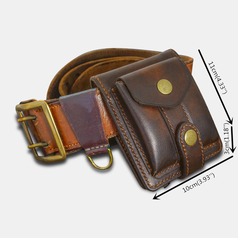 Män Äkta Läder Bifold Multi-card Slot Korthållare Vintage Edc Myntväska Bälte Slida Plånbok Midjeväska