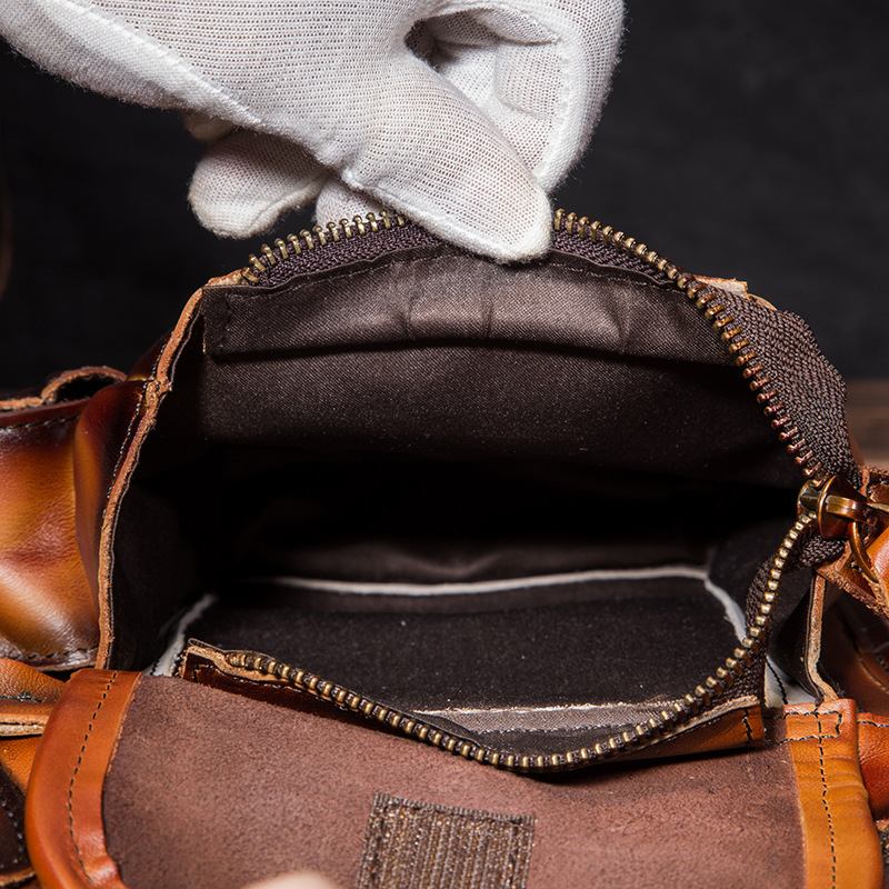 Män Äkta Läder Multi-carry Retro 7-tums Telefonkamera Utomhus Midjeväska Crossbody-väska