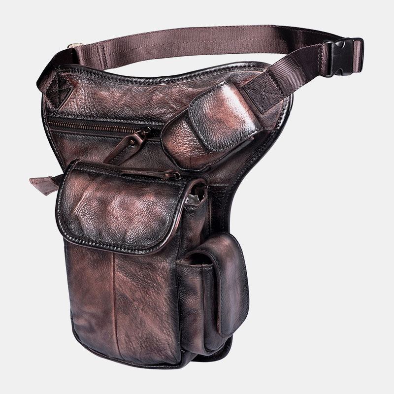 Män Äkta Läder Multi-carry Retro 7-tums Telefonkamera Utomhus Midjeväska Crossbody-väska