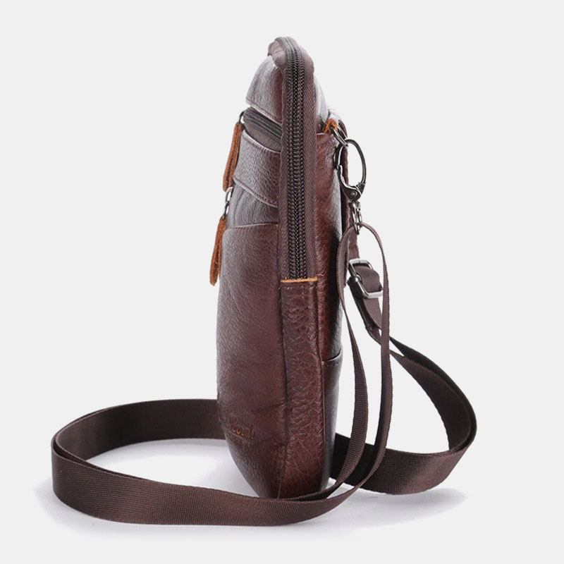 Män Äkta Läder Multi-carry Stöldskydd 6.5 Tums Telefonväska Crossbody-väska Midjeväska Sling Bag