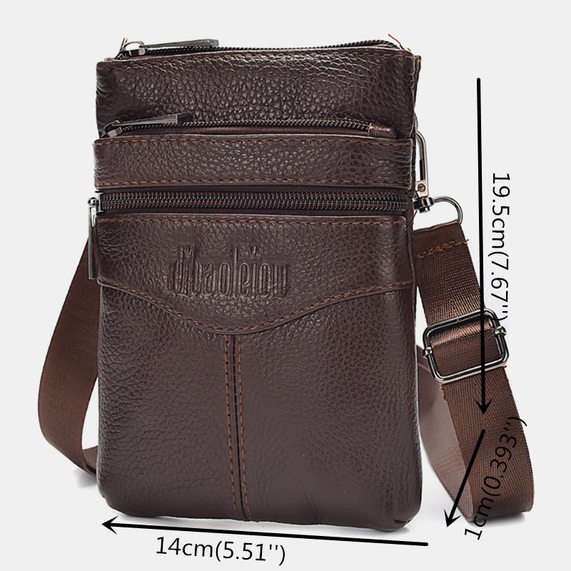 Män Äkta Läder Retro Business Casual 6.3 Tums Telefonväska Multi-carry Crossbody Bag Midjeväska