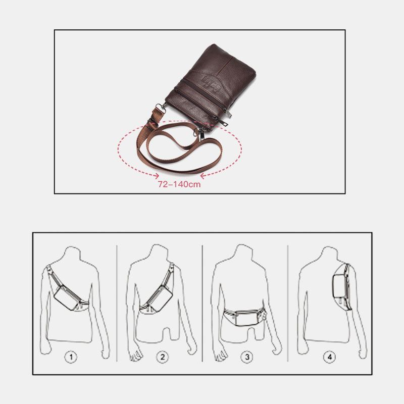 Män Äkta Läder Retro Business Casual 6.3 Tums Telefonväska Multi-carry Crossbody Bag Midjeväska