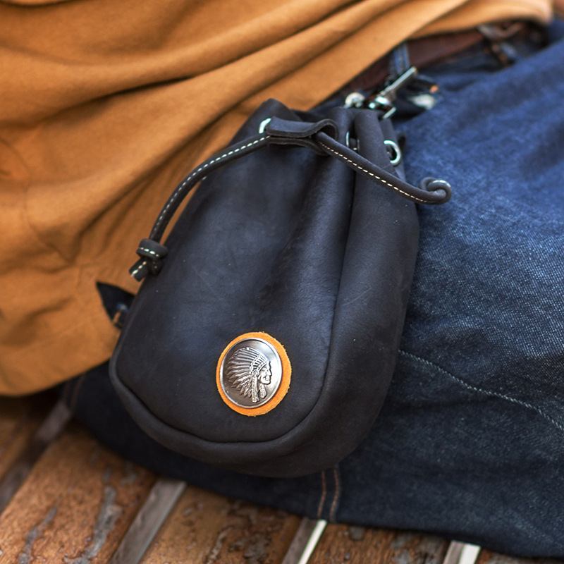 Män Äkta Läder Retro String Pocket Badge Dekoration Midjeväska 6.3 Tums Telefonväska