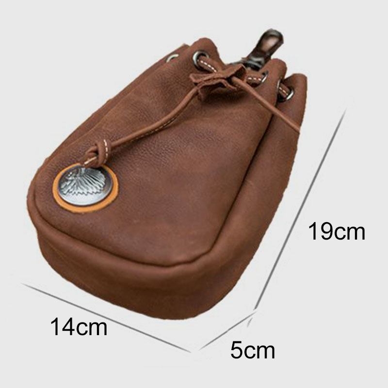 Män Äkta Läder Retro String Pocket Badge Dekoration Midjeväska 6.3 Tums Telefonväska
