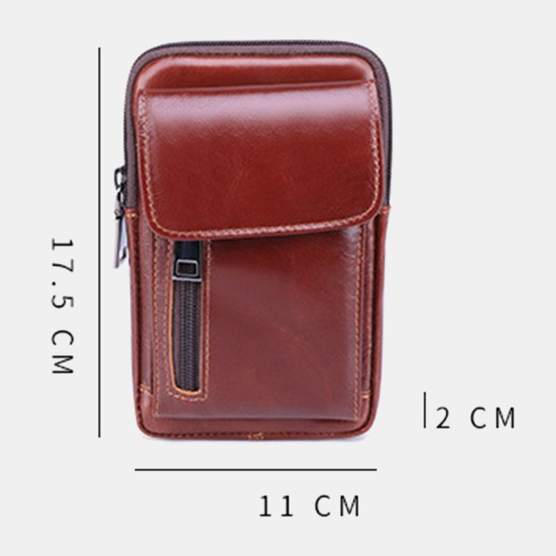 Män Flap-over Front Zipper Pocket Bältesväska Sport Casual 6.3 Tums Telefonväska Midjeväska I Äkta Läder