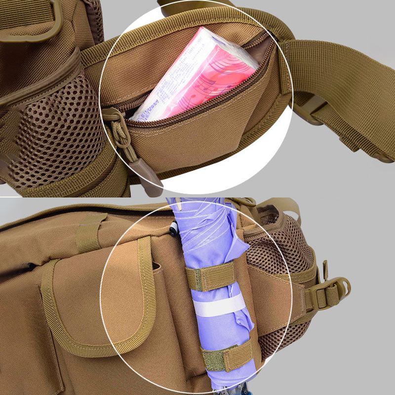 Män Nylon Kamouflage Stor Kapacitet Multifunktionell Multi-pocket Andas Utomhus Fiskeväska Ryggsäck Midjeväska