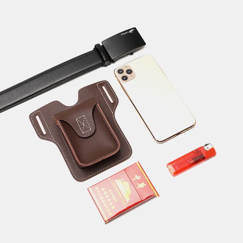 Män Pu-läder Flap-over Cigarettlåda Midjeväska Casual 5.5 Tums Telefonväska Bältesväska