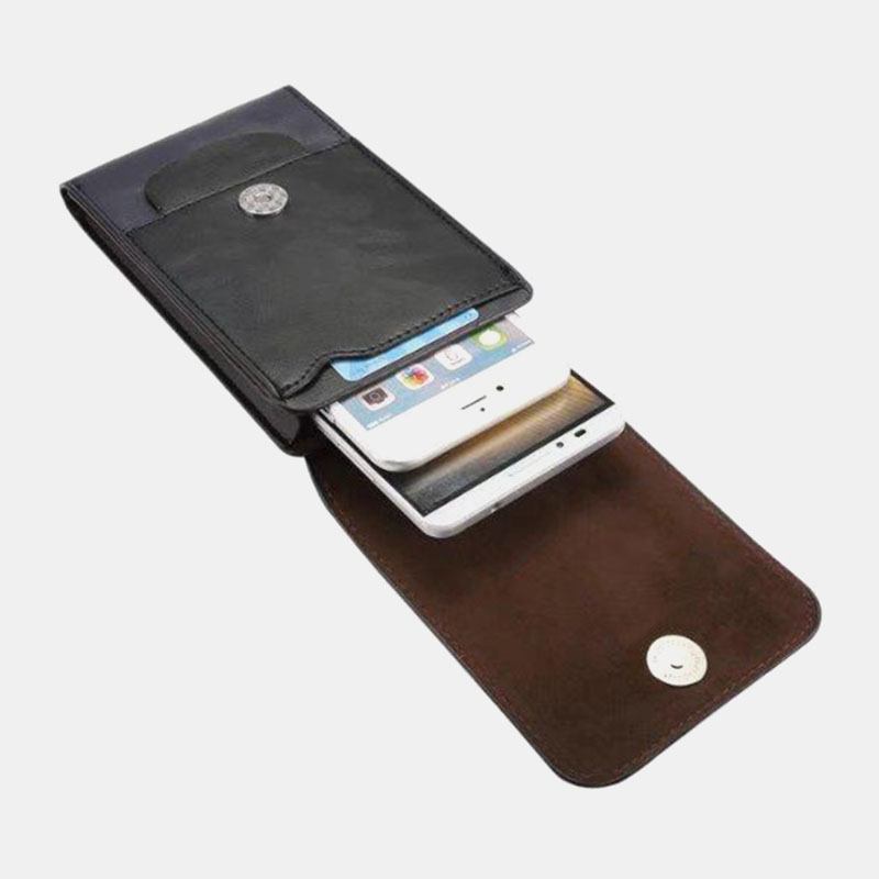 Män Pu Läder Multifunktion Vertikal Midjeväska Vintage Lättvikt Solid Telefonväska Bältesväska