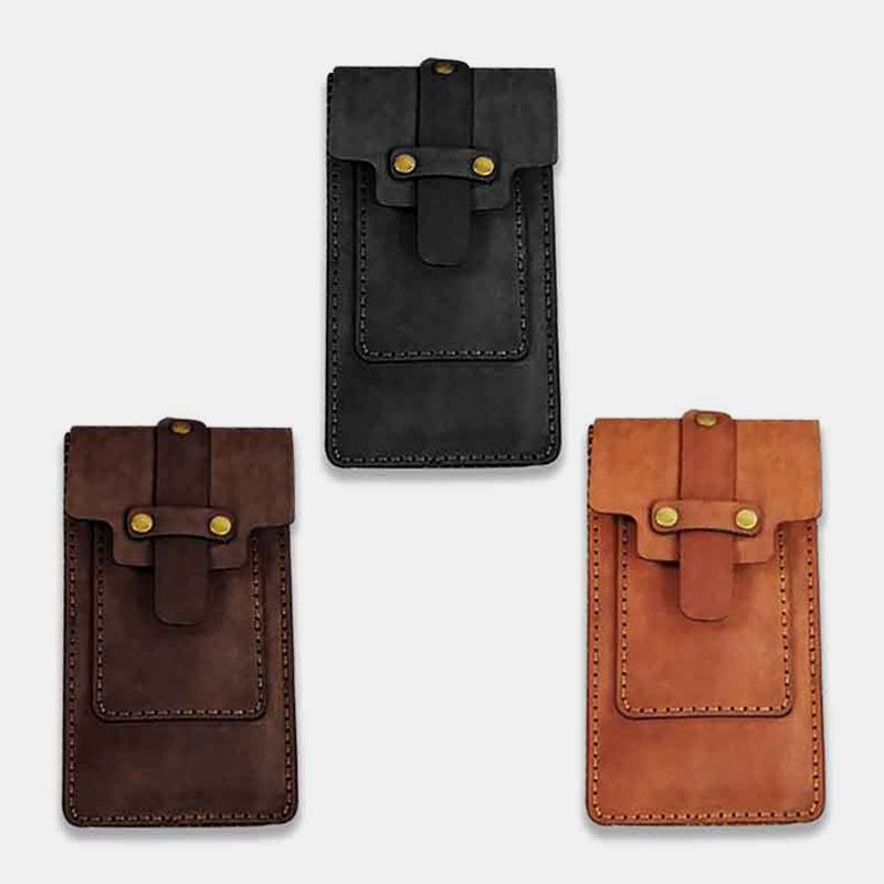 Män Retro Äkta Läder Edc Multifunktions Midjeväska Casual 6.3 Tums Telefonväska Bältesväska