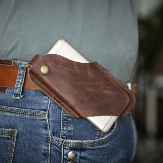 Män Retro Rub Färg Edc Mini Midjeväska Äkta Läder Hasp 6.5 Tums Telefonväska Bältesväska