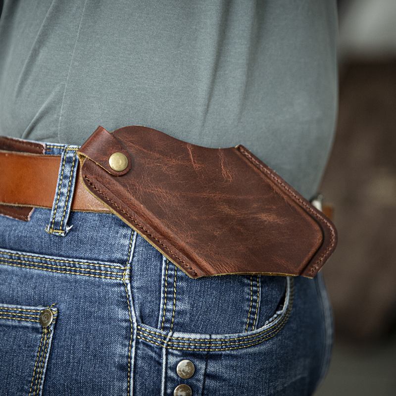 Män Retro Rub Färg Edc Mini Midjeväska Äkta Läder Hasp 6.5 Tums Telefonväska Bältesväska