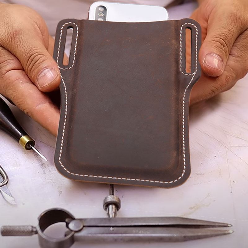 Män Vintage Casual Äkta Läder Fanny Pack 6.3/7.2 Tums Telefonväska Midjeväska Påse Läderbältesväska