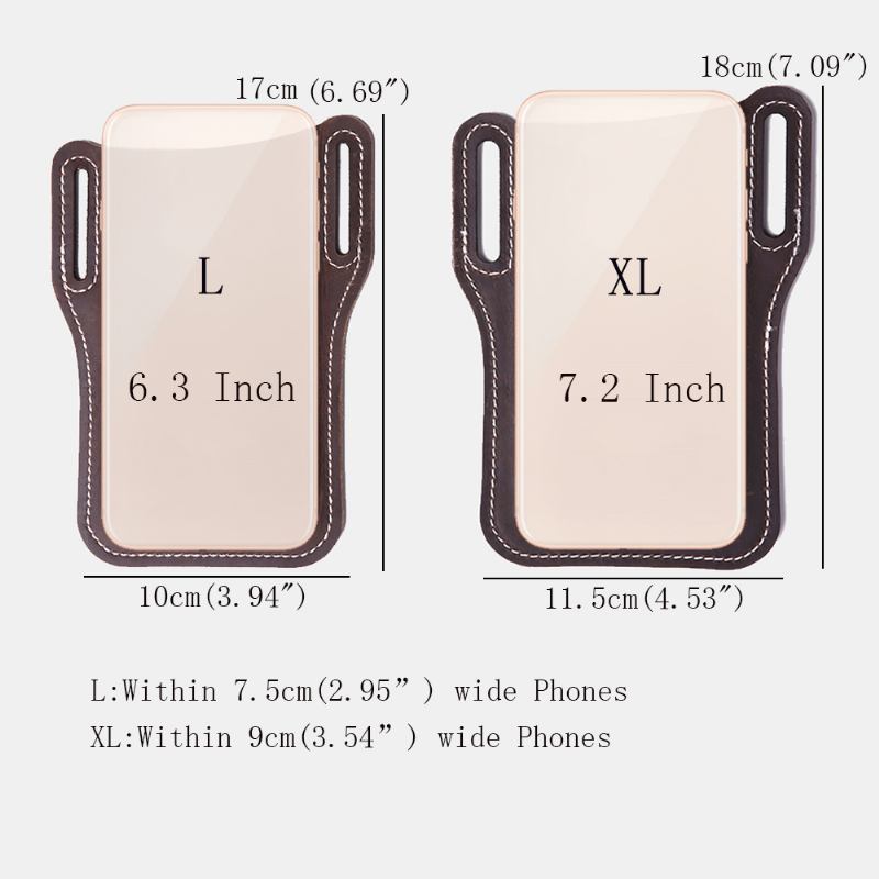 Män Vintage Casual Äkta Läder Fanny Pack 6.3/7.2 Tums Telefonväska Midjeväska Påse Läderbältesväska