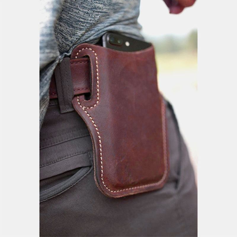 Män Vintage Casual Äkta Läder Fanny Pack 6.3/7.2 Tums Telefonväska Midjeväska Påse Läderbältesväska