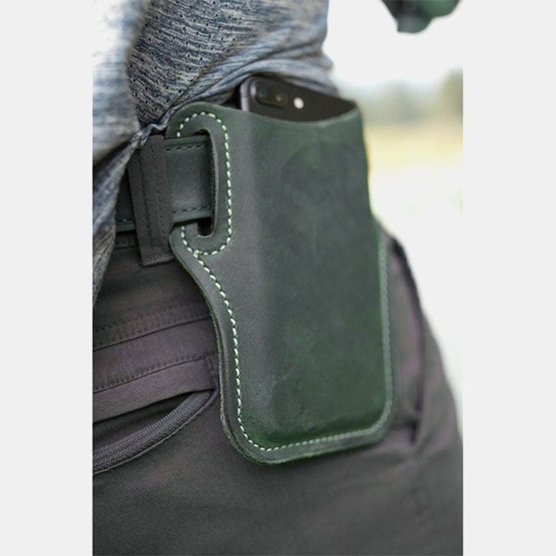 Män Vintage Casual Äkta Läder Fanny Pack 6.3/7.2 Tums Telefonväska Midjeväska Påse Läderbältesväska