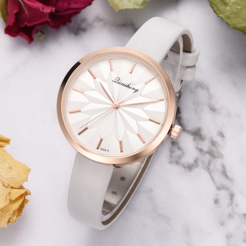 Färgglada Läderrem Enkel Urtavla Mode Guldnål Damklänning Kvinnor Quartz Watch