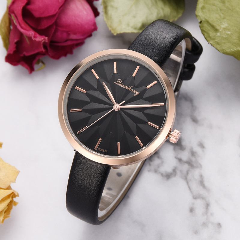 Färgglada Läderrem Enkel Urtavla Mode Guldnål Damklänning Kvinnor Quartz Watch