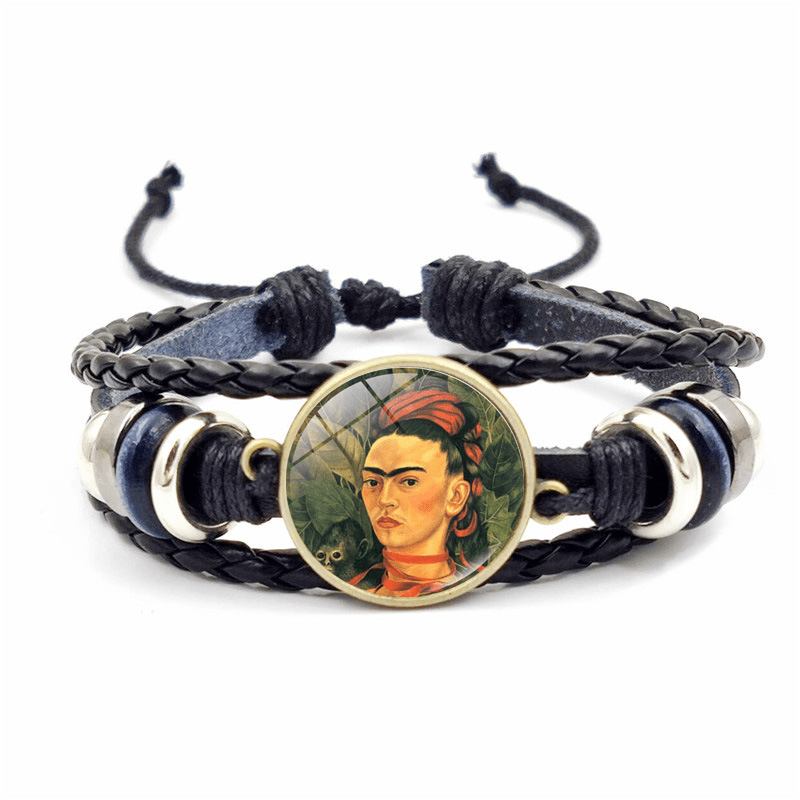 Justerbart Läderarmband För Män För Kvinnor I Flera Lager Handvävda Kvinnor Som Bär Armband Med Blommor