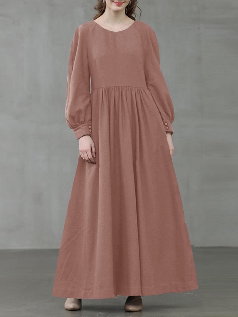 Dam Enfärgad Vintage Lantern Sleeve High Waist Bohemian Maxi Dress