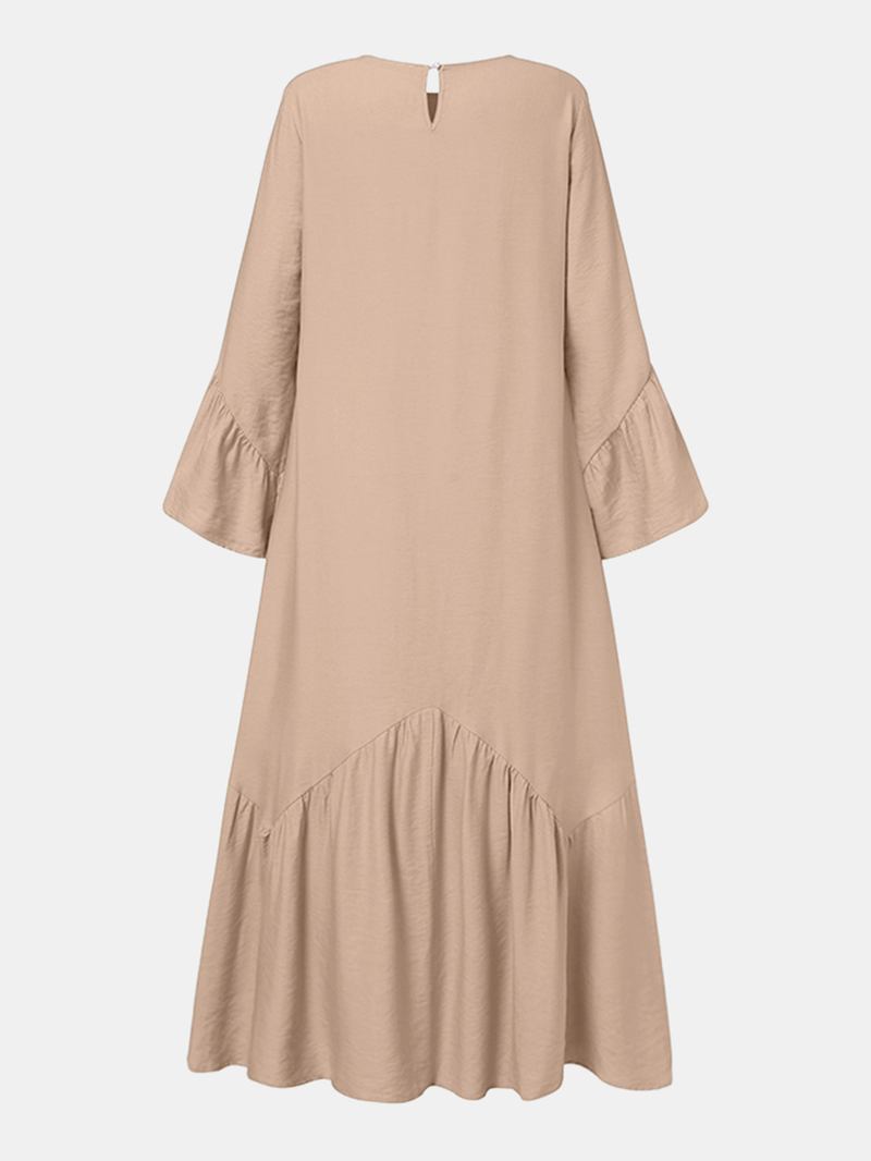 Dam Enfärgad Volang Långärmad Enkla Kaftan Maxiklänningar