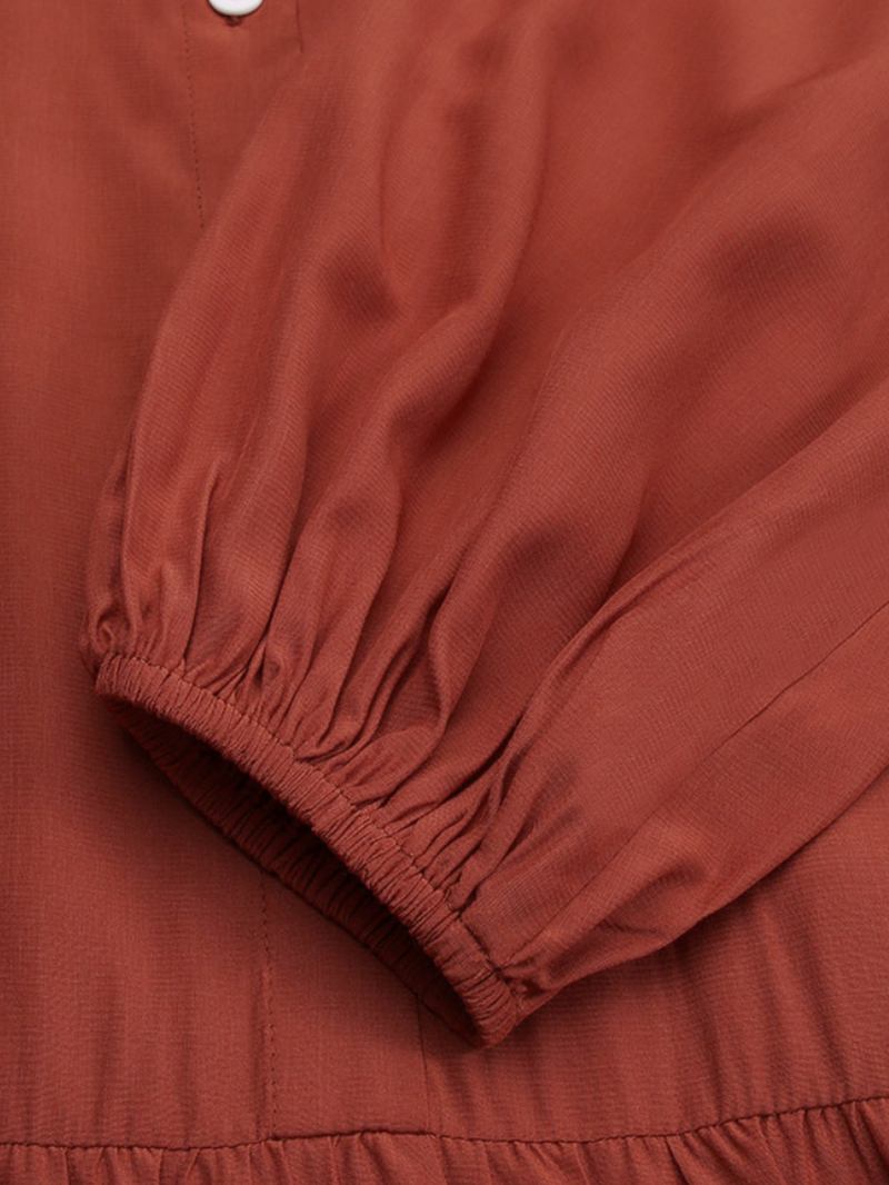Kvinnor Enfärgad Button Down Front Puff Sleeve Kaftan Robe Maxi Dress
