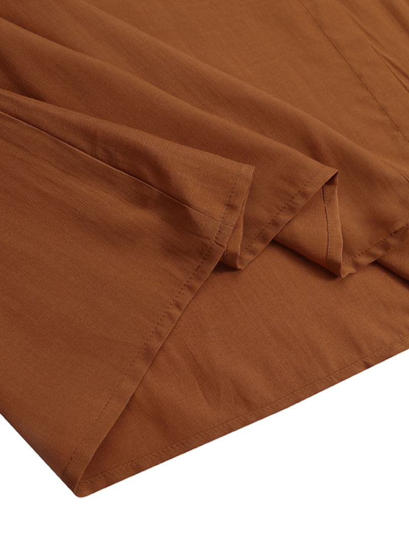 Kvinnor Enfärgad Lapel Veck Långärmad Casual Shirt Klänning Med Sidficka