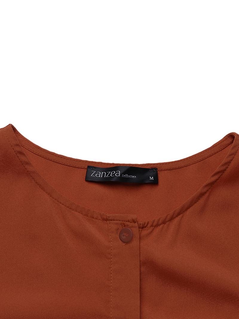 Kvinnor Knapp Fram O-neck Tiered Volanger Fåll Bältade Kaftan Maxi Klänningar