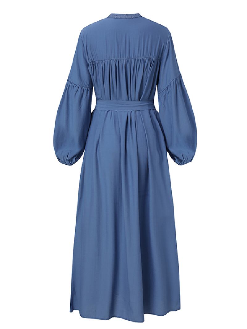 Kvinnor Spetskanter Patchwork Solid Vintage Lace-up Långärmad Casual Dress